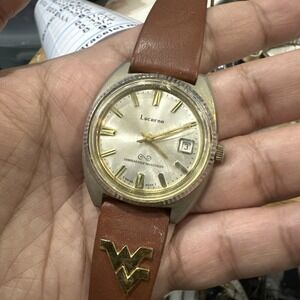 Working Vintage Lucerne Men's Manual Wind Watch 38mm Date Brown Leather Rare Run